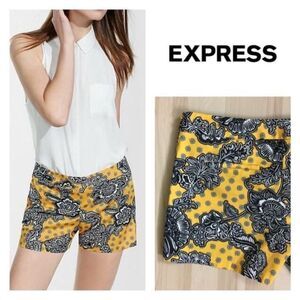 Express Yellow Paisley Floral Print Side Zip Shorts - Size 8